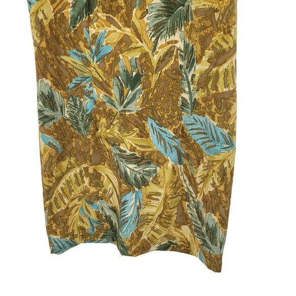 Vtg Mini Shift Dress Sz 10 Leaf Print Sleeveless V-Neck Brown Topical Resort - Picture 6 of 11
